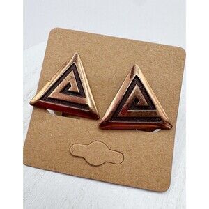 Vintage Screw Back Copper Earrings Southwestern Maze Triangle Geometric